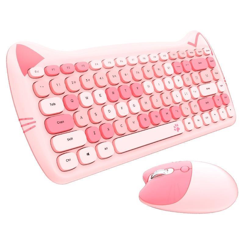 84 Keys Wireless Keyboard and Mouse Set-Pink