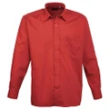 Premier Mens Long Sleeve Formal Plain Work Poplin Shirt (Red) (14.5)