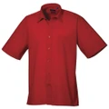 Premier Mens Short Sleeve Formal Poplin Plain Work Shirt (Red) (22)