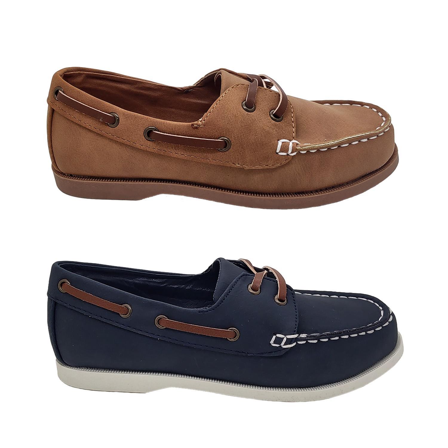 Grosby Adrian Boys Shoe Classic Summer Boat Shoes Lace Up Stitching Detail-Navy-13