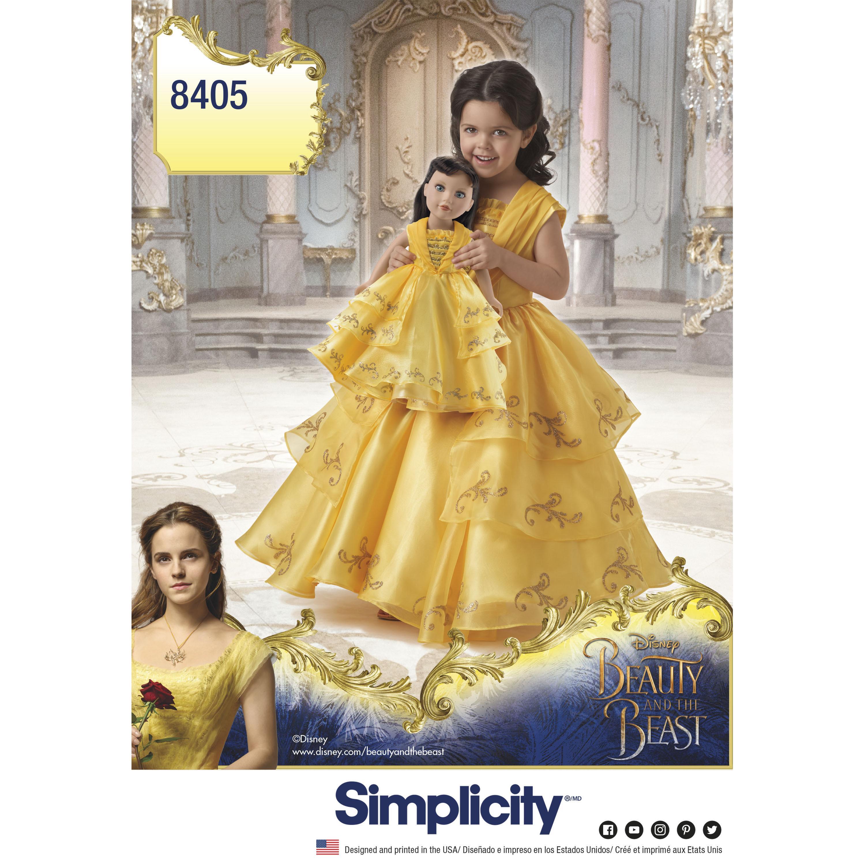 Simplicity Pattern 8405 Disney Beauty and the Beast Costume for Child and 18" Doll Simplicity Sewing Pattern 8405