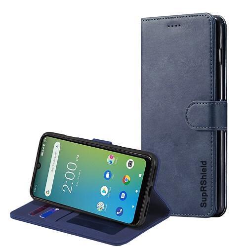 For Telstra Evoke Plus Case SupRShield Wallet Leather Flip Magnetic Stand Case Cover (Navy Blue)