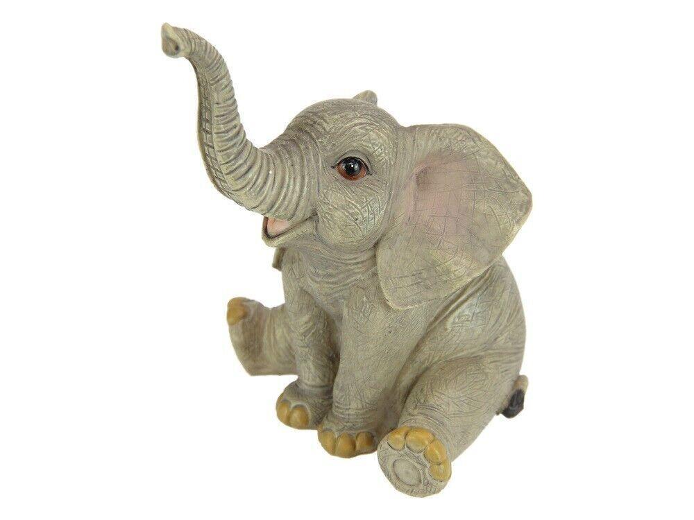 11cm Sitting Cute Elephant Trunk Up Ornament Figurine Statue Garden Sculpture