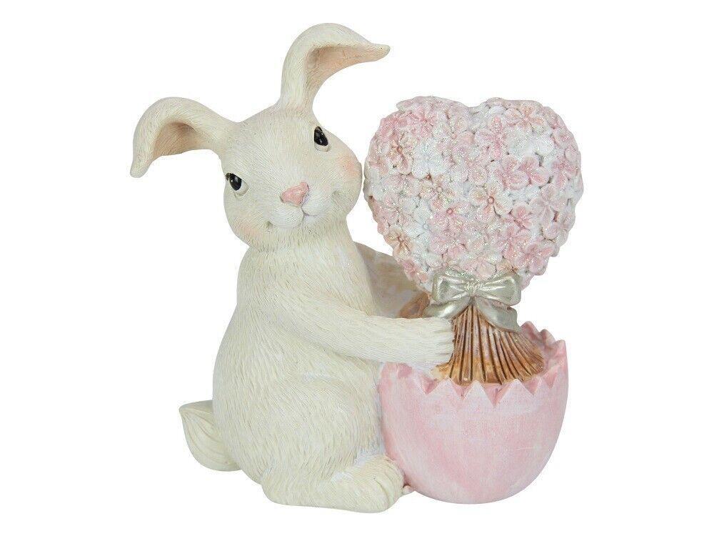 2pcs 12cm Bunny Rabbit Heart Shaped Flower Ornament Statue Garden Sculpture Gift