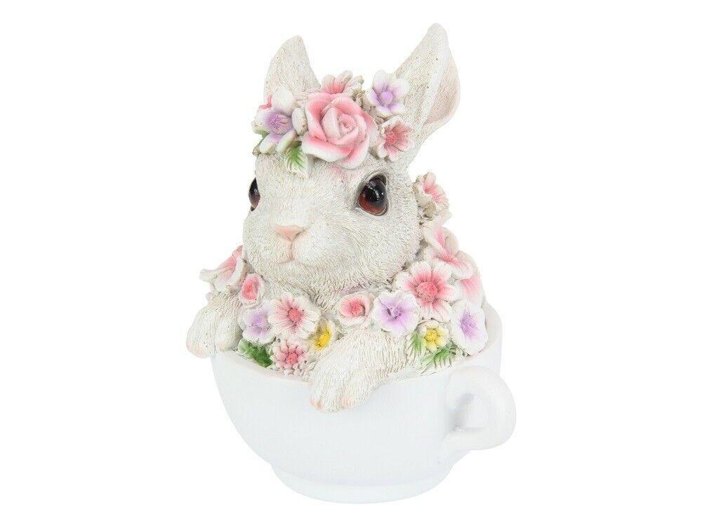 15cm Cute Floral Rabbit Teacup Ornament Figurine Statue Garden Animal Sculpture