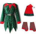 Vicanber Kid Girls Christmas Elf Costume Santa Fancy Dress Cosplay Party Performance Set (Green, 8-9 Years)