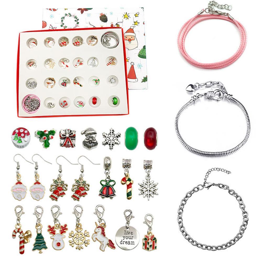 Vicanber Christmas Advent Calendar Blind Box Charm Bracelet DIY Making Kit Toys Kids Xmas Countdown Gifts (Silver)