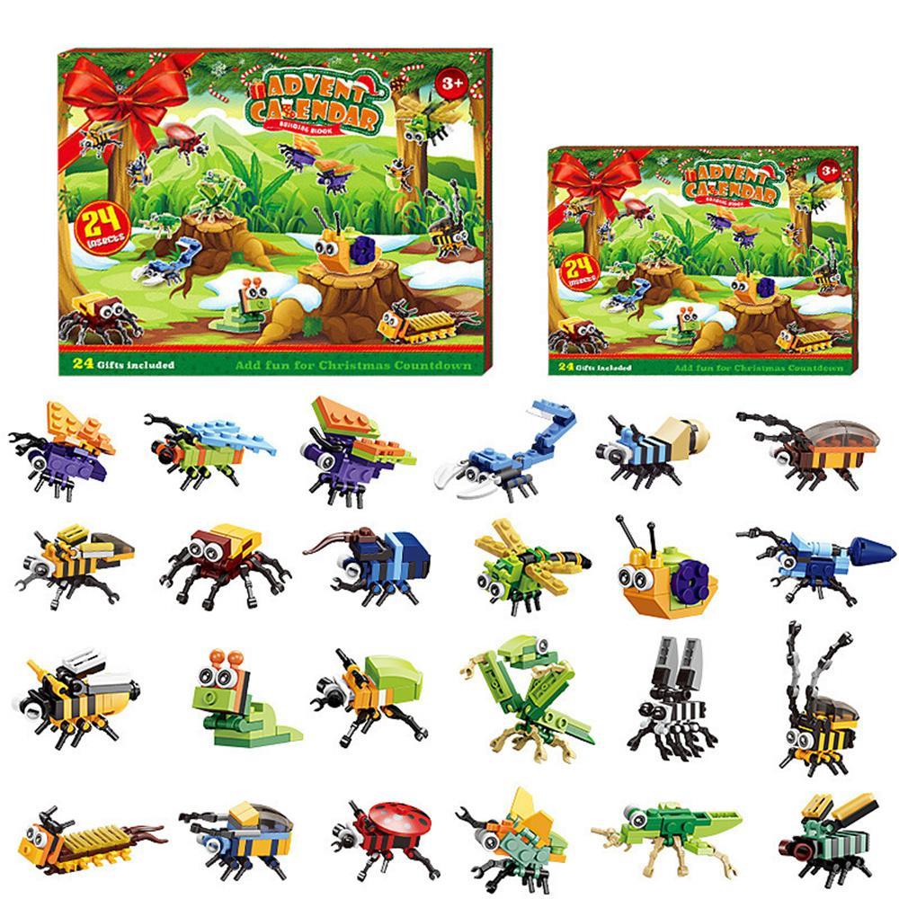 GoodGoods 24 Days Christmas Countdown Advent Calendar Insect Building Blocks Toy Blind Box Gift