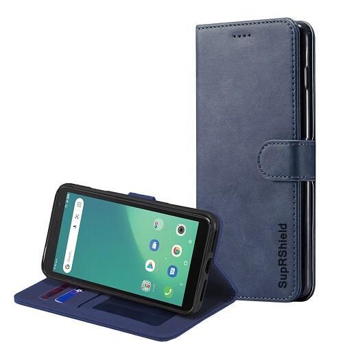 For Telstra Essential Plus 3 Case SupRShield Wallet Leather Flip Magnetic Stand Case Cover (Navy Blue)