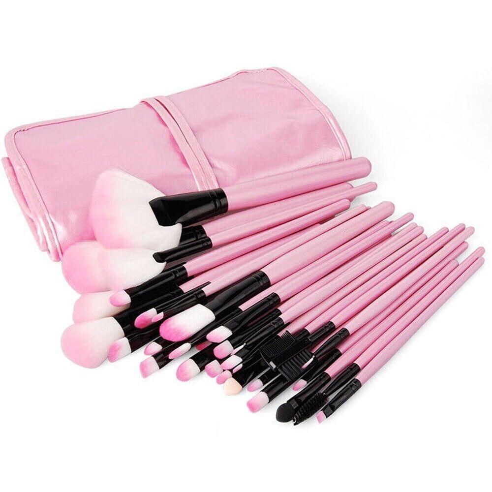 32Pcs Makeup Make Up Eyeshadow Brush Set Cosmetic Tool Kit Leather Case - Pink