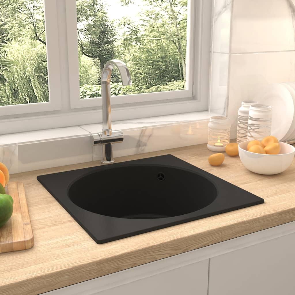 Kitchen Sink with Overflow Hole Black Granite vidaXL