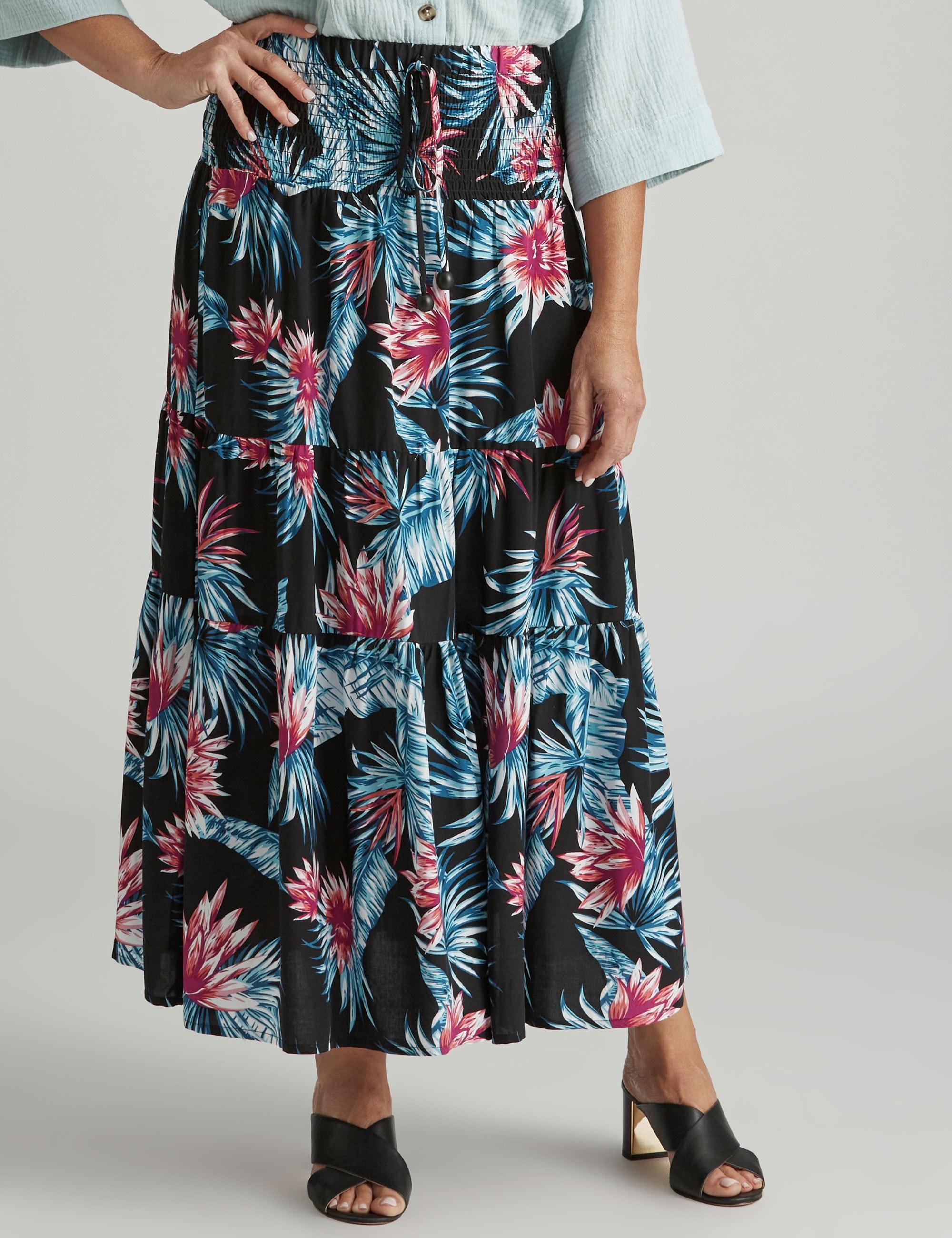 MILLERS - Womens Skirts - Maxi - Summer - Pink - Floral - A Line - Fashion - Tropical - Oversized - Tiered - Long - Casual Work Clothes - Office Wear