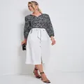 KATIES - Womens Skirts - Midi - Summer - White - Linen - Straight - Fashion - Oversized - - Button Front - Knee Length - Work Clothes - Office Wear