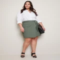 AUTOGRAPH - Plus Size - Womens Skirts - Midi - Summer - Green - Cotton - Clothes - Khaki - Fitted - Elastane - Belted Pocket - Knee Length - Fashion