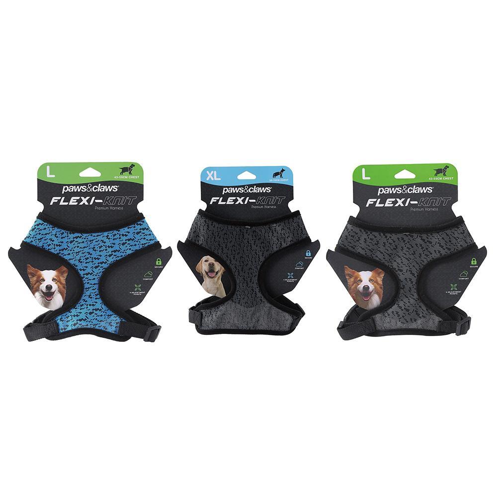 3x Paws & Claws Flexi-Knit Adjustable Harness Safety For L/XL/XXL Pet/Dog Asstd