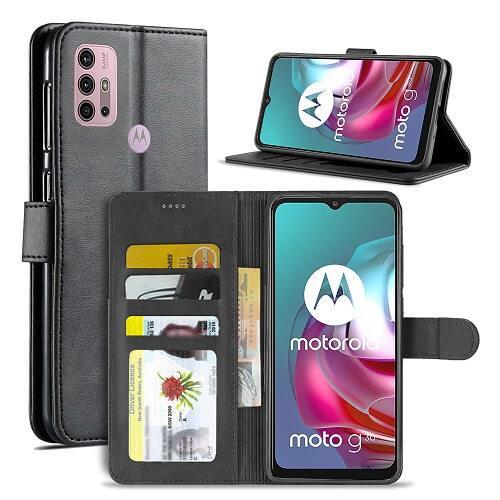For Motorola Moto G30 Case SupRShield Wallet Card Leather Flip Magnetic Stand Phone Cover (Black)