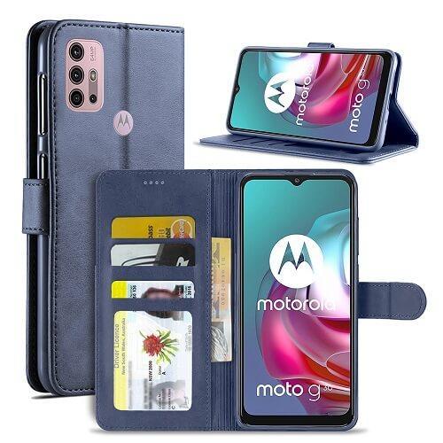 For Motorola Moto G30 Case SupRShield Wallet Card Leather Flip Magnetic Stand Phone Cover (Navy Blue)