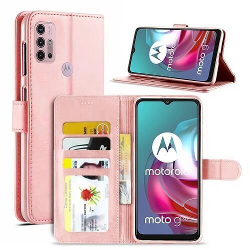 For Motorola Moto G30 Case SupRShield Wallet Card Leather Flip Magnetic Stand Phone Cover (Rose Gold)