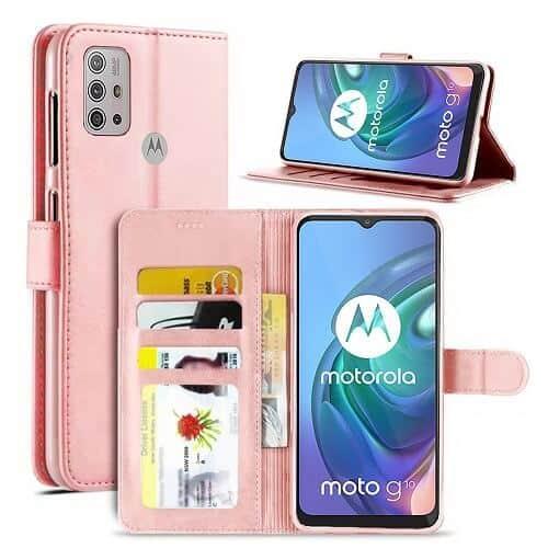 For Motorola Moto G10 Case SupRShield Wallet Card Leather Flip Magnetic Stand Phone Cover (Rose Gold)