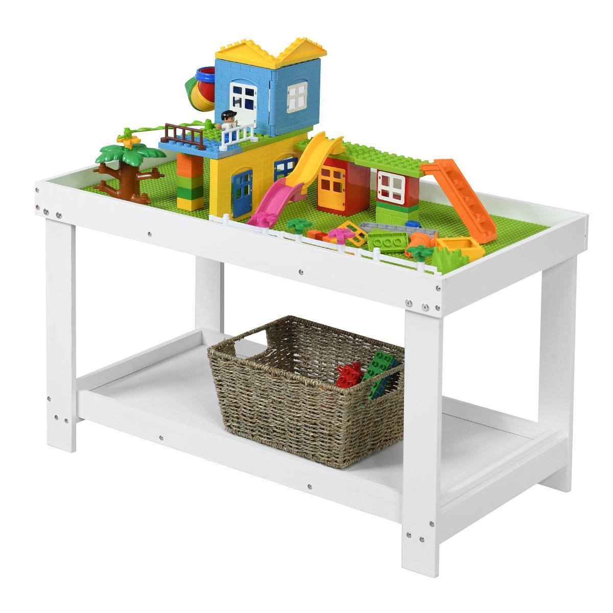 Giantex Kids Activity Wood Table Children Building Block Play Center Toy Storage Desk White
