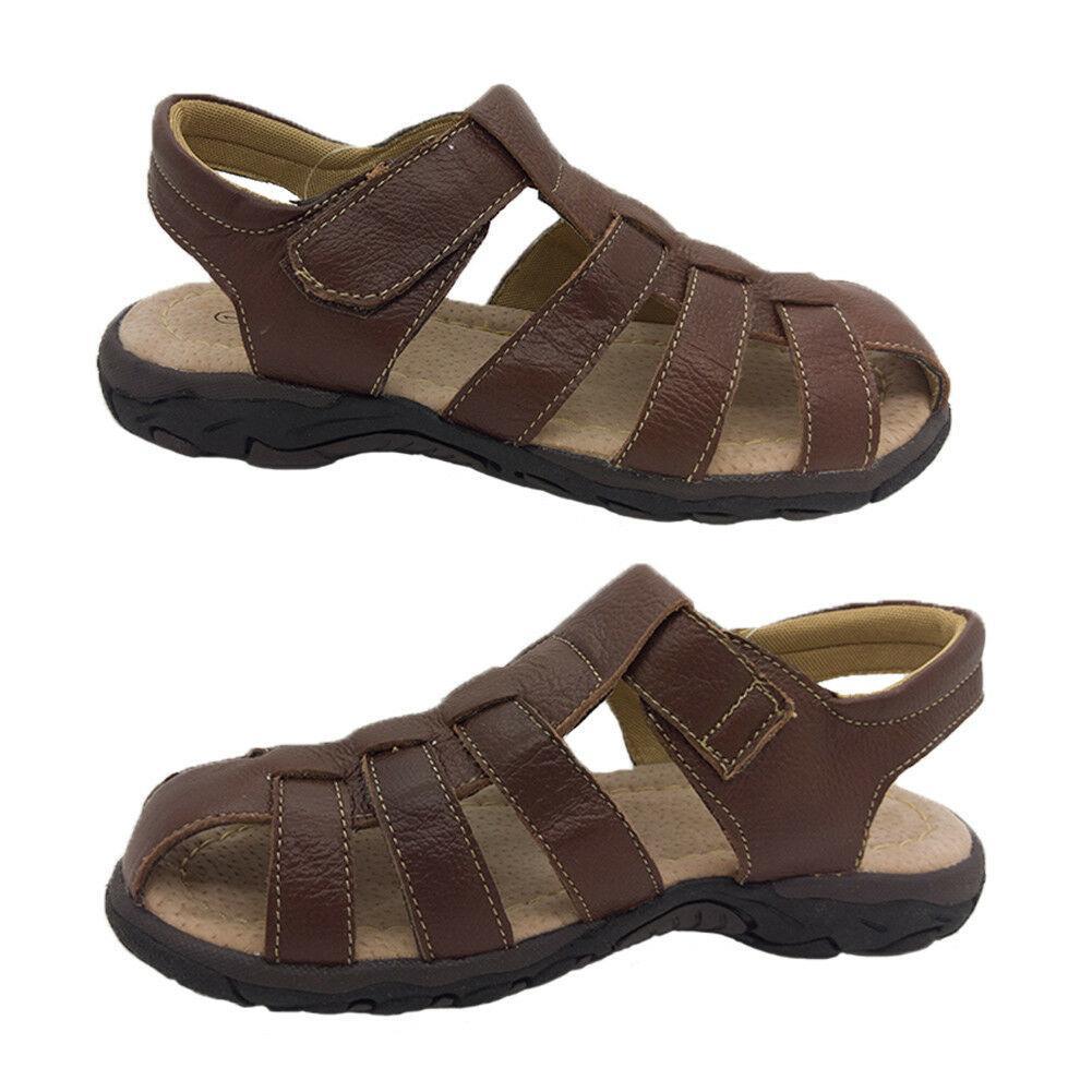 Boys Shoes Bolt Bobby Leather Hook and Loop Covered Toe Open Back UK Size 8-5 4 Brown