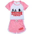 GoodGoods Boys Girls Stranger Things Shorts Sleeve T-shirt Set Kids Pjs Loungewear Tracksuit Set (Pink, 15-16 Years)