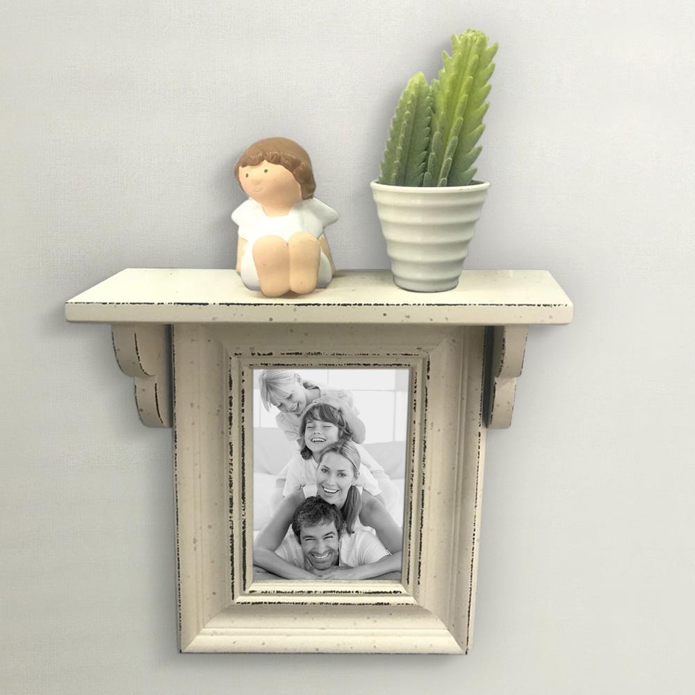 French Country Rustic Wooden Cream Vertical Frame and Shelf