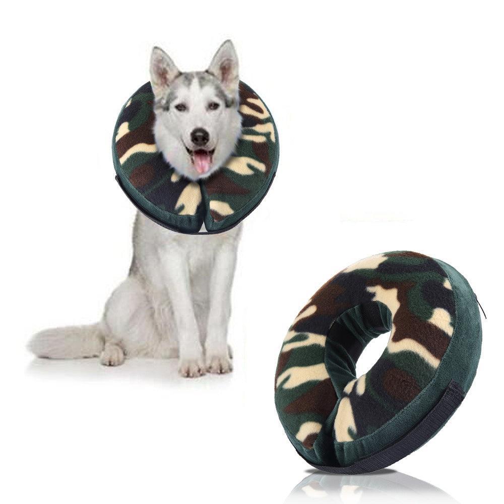 Inflatable Pet Recovery Collar Adjustable Pet Elizabeth Protective Collar for Dogs and Cats S Size-Green Camo