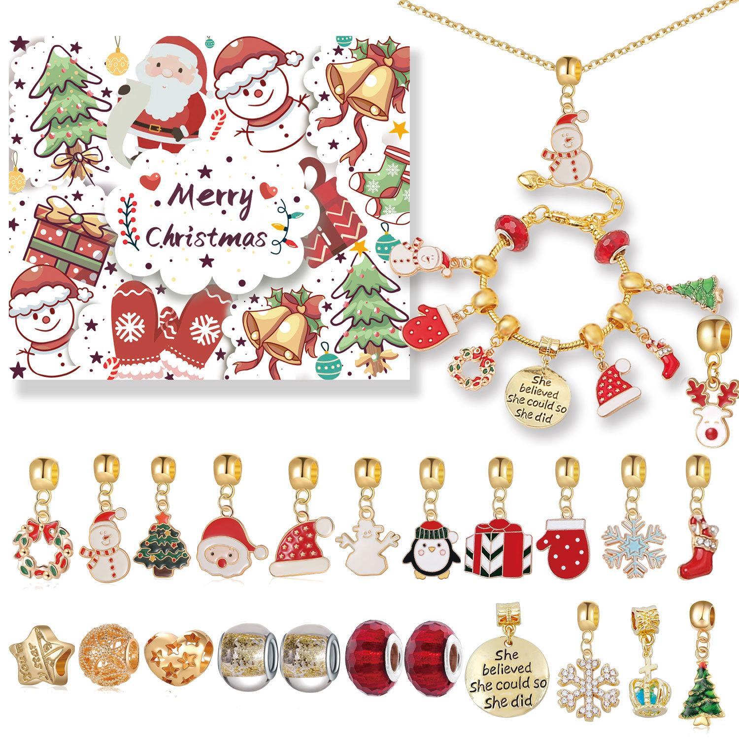 Vicanber Blind Box Advent Calendar Necklace Bracelet DIY Set Christmas Countdown 24 Days Xmas Kids Gifts