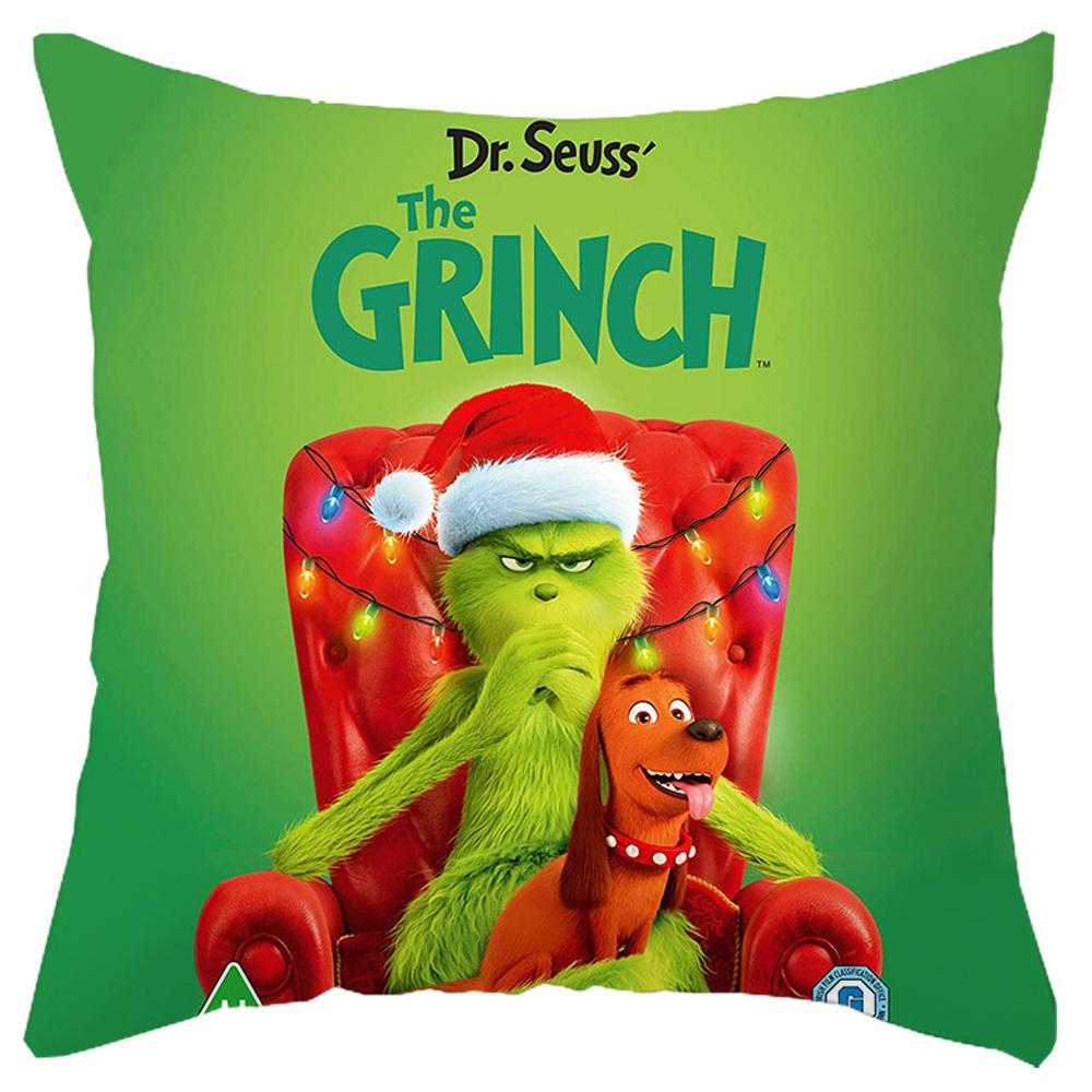 Vicanber 3D Grinch Pattern Christmas Square Pillow Cover Throw Cushion Case Car Home Decor (C)