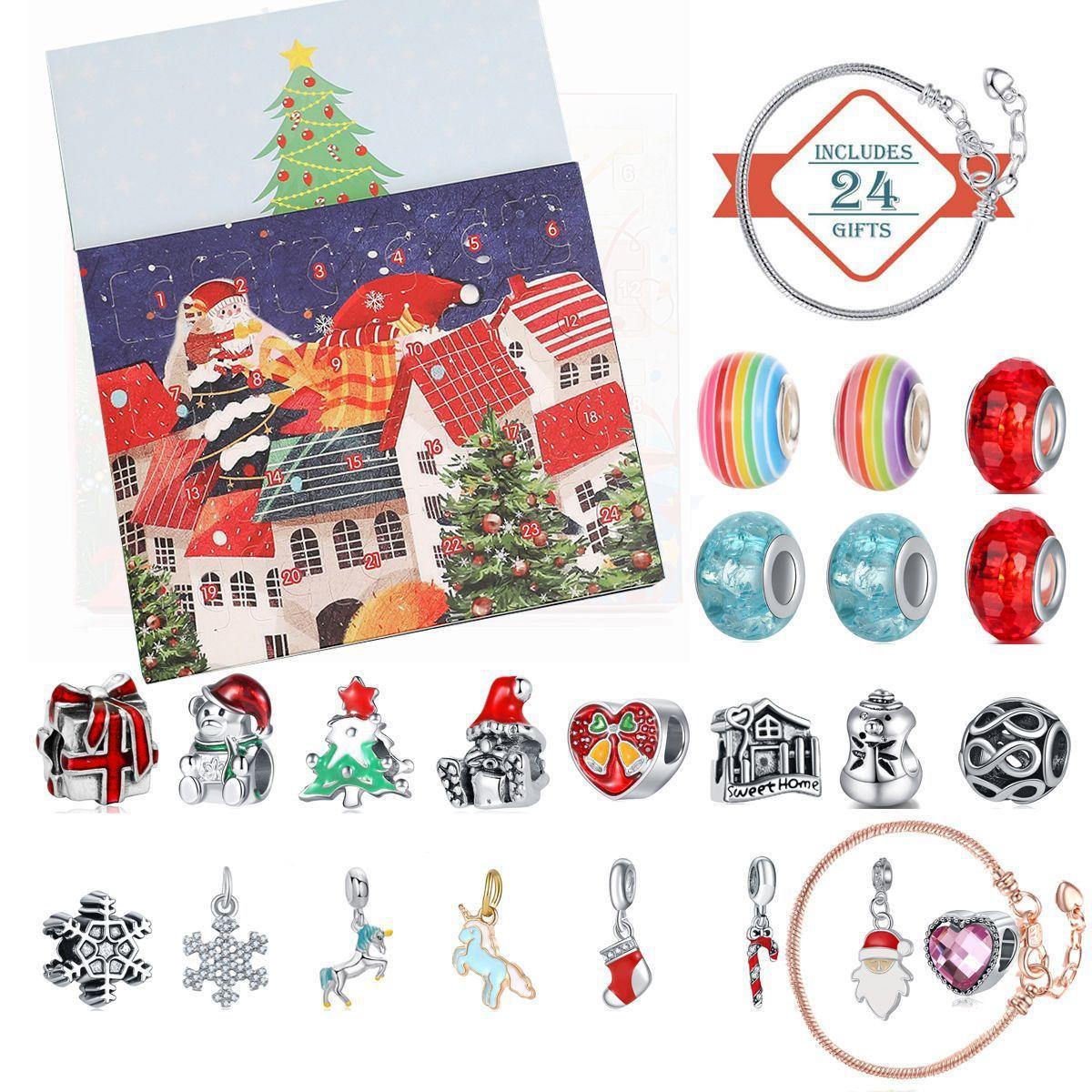 GoodGoods Christmas DIY Charm Bracelets Making Kits Advent Calendar 24 Days of Surprise Blind Box Countdown Gift for Kids