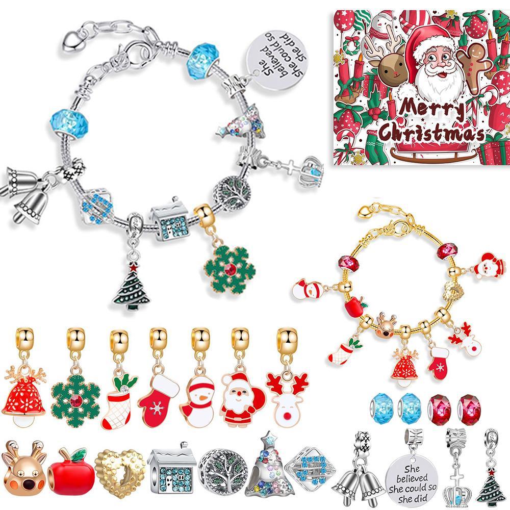 GoodGoods Christmas Xmas Charm Bracelet DIY Set Advent Calendar 24 Days of Surprise Blind Box Countdown Gift for Kids