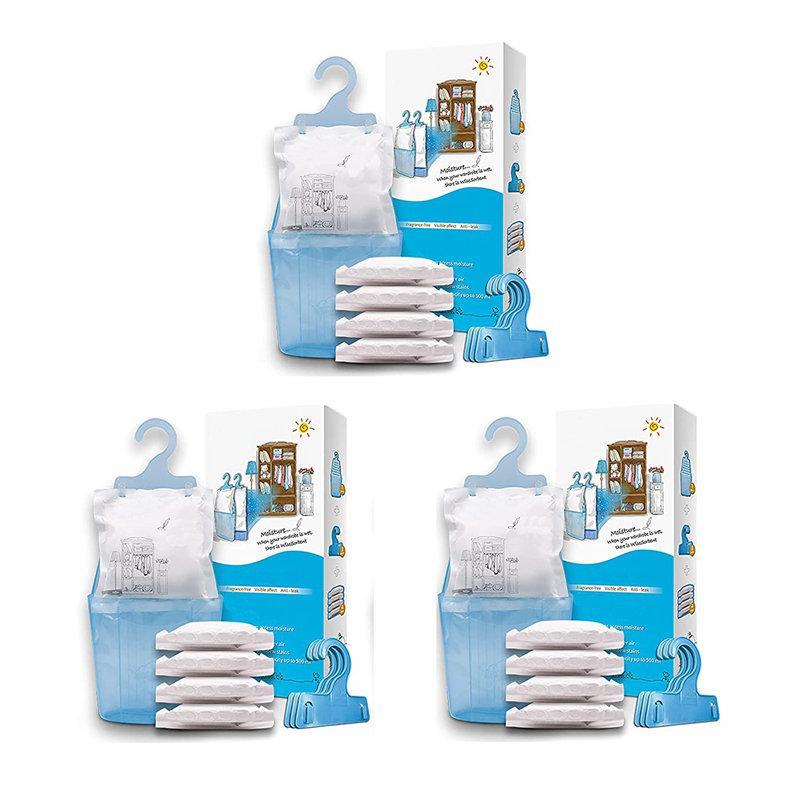 Pack of 12 Moisture Absorber Hanging Bags with Plastic Case Hook Humidity Packs
