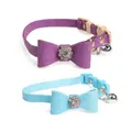 2 Pack Adjustable Cat Collar Set Breakaway with Diamonds Bowtie Bell for Puppy Kitten-A