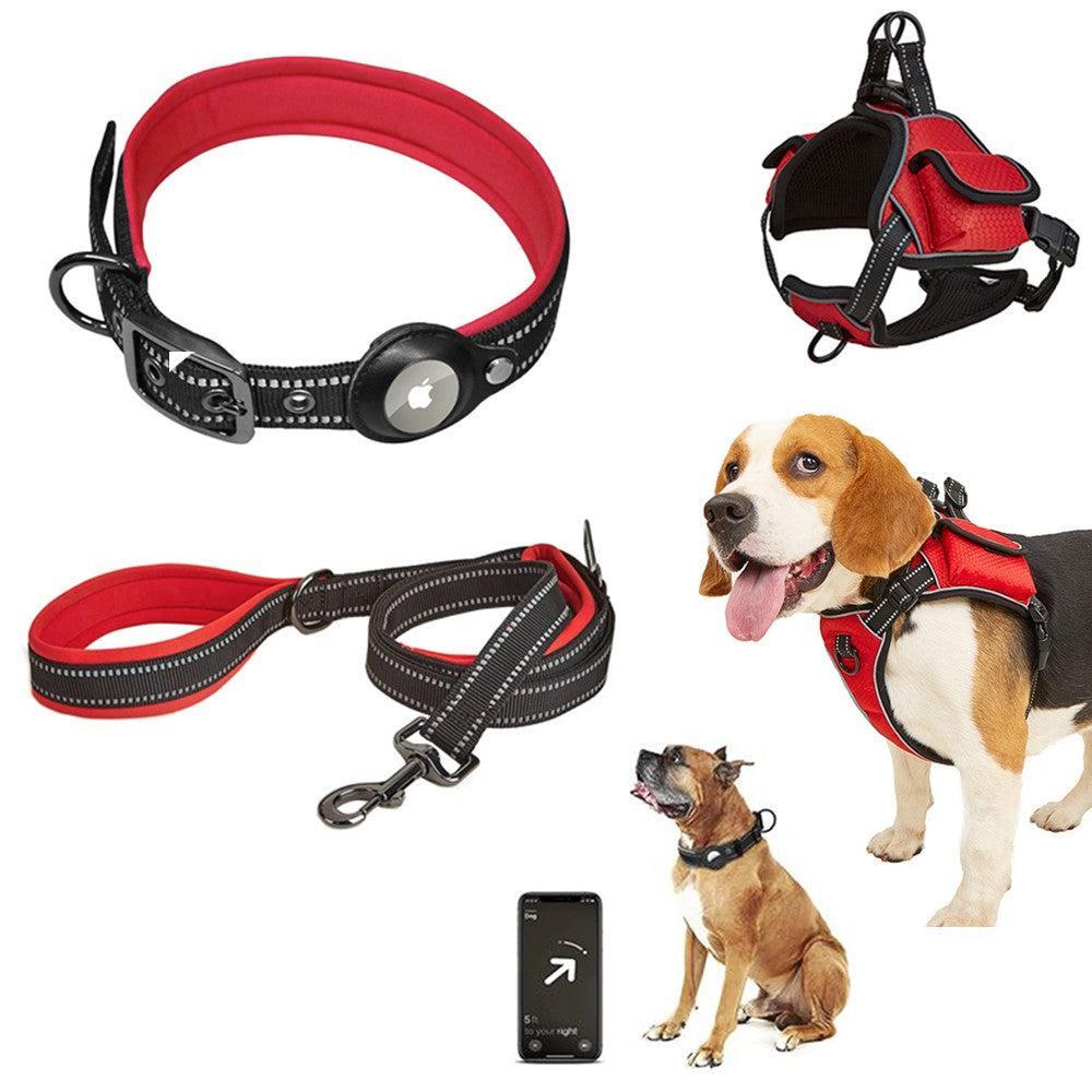 For Apple AirTag Pet Dog Collar Reflective Pet Harness Leash Collar AirTag Anti-lost-Red-S