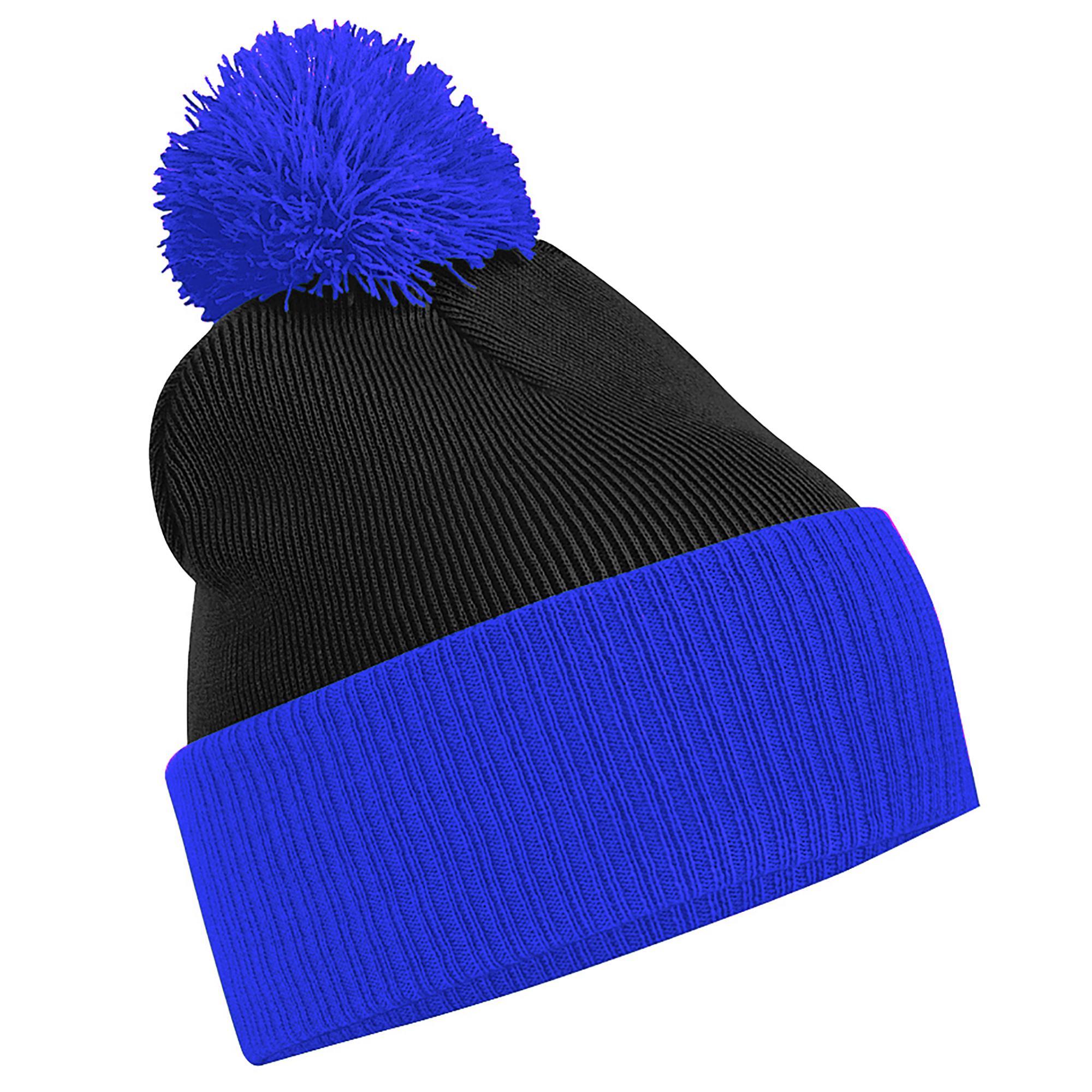 Beechfield Kids Snowstar Duo Two-Tone Winter Beanie Hat (Black / Bright Royal) (One Size)