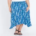 AUTOGRAPH - Plus Size - Womens Skirts - Midi - Summer - Blue - Casual Fashion - Navy Leaf - Oversized - Woven - Knee Length - Work Office Clothes