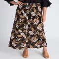 MILLERS - Womens Skirts - Maxi - Summer - Black - Floral - A Line - Fashion - Neutral Tropical - Fitted - Prined Crinkle - Long - Casual Work Clothes