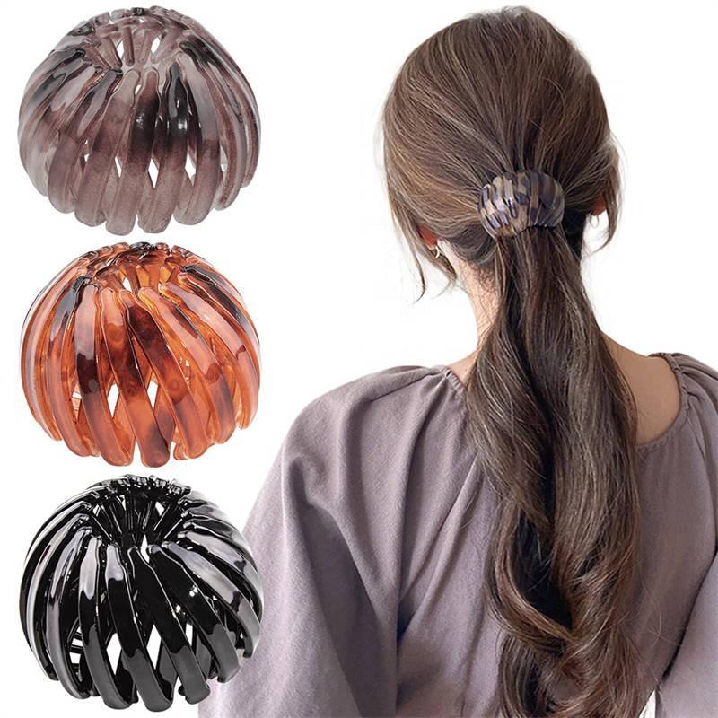 3 Pcs Lazy Birds Nest Plate Hairpin Expandable Ponytail Holder for Women-A