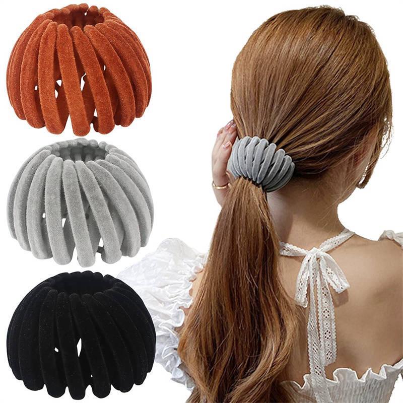 3 Pcs Lazy Birds Nest Plate Hairpin Expandable Ponytail Holder for Women-B