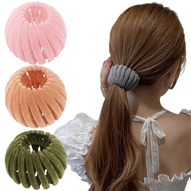 3 Pcs Lazy Birds Nest Plate Hairpin Expandable Ponytail Holder for Women-C