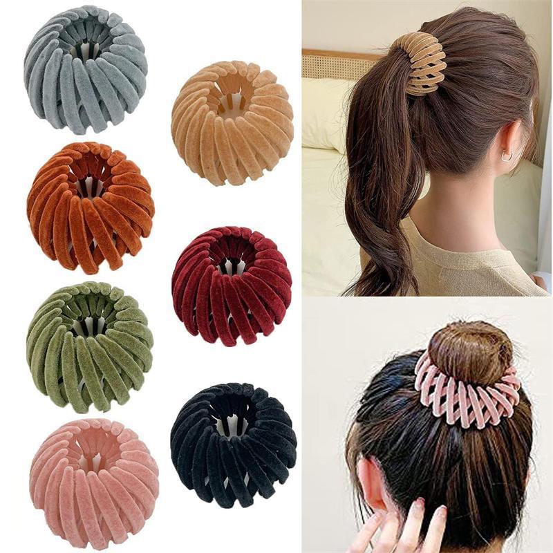 7 Pcs Lazy Birds Nest Plate Hairpin Expandable Ponytail Holder for Women-MixColor
