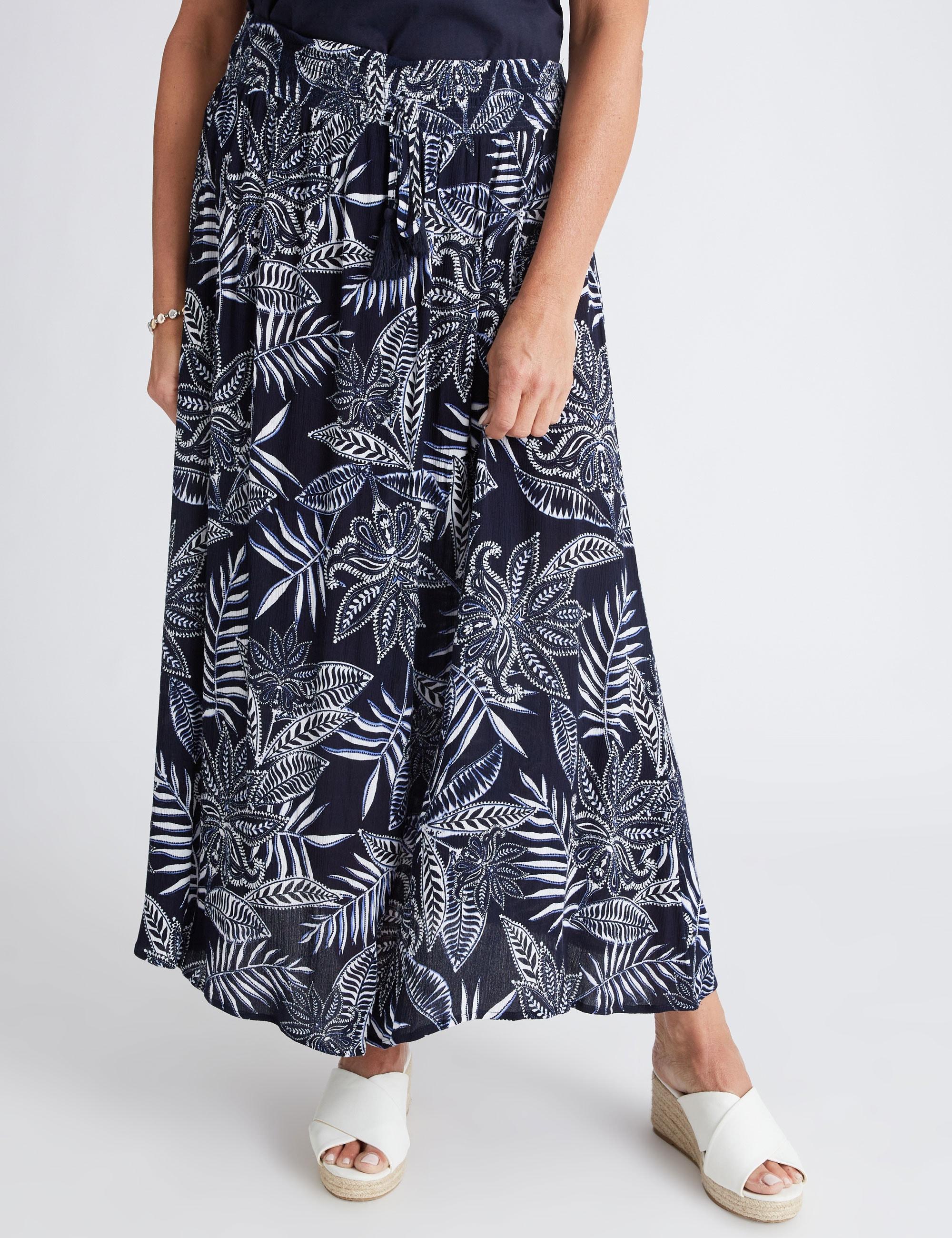 MILLERS - Womens Skirts - Maxi - Summer - Green - Paisley - A Line - Fashion - Mono Leaf - Relaxed Fit - Prined Crinkle - Long - Casual Work Clothes