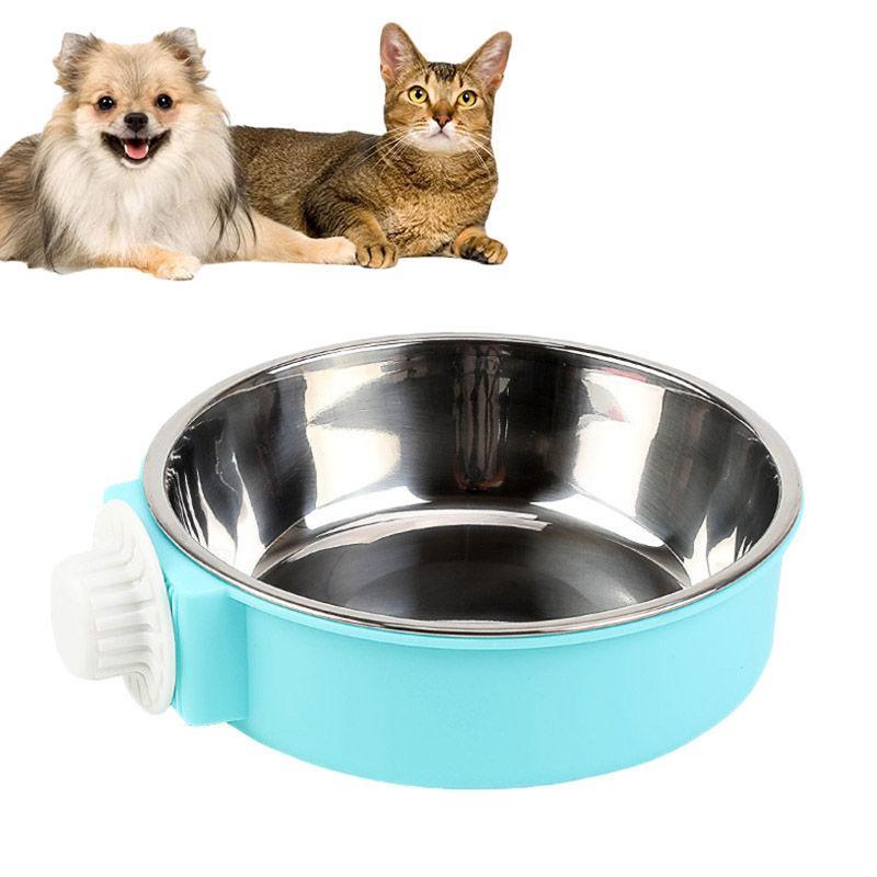 Removable Stainless Steel Hanging Pet Bowl for Cats Dogs-Blue