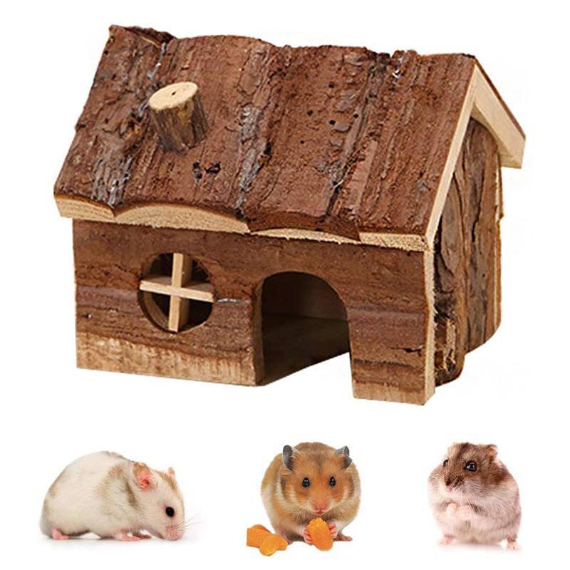 Hamster Wooden House Small Pet Hideout with Chimney