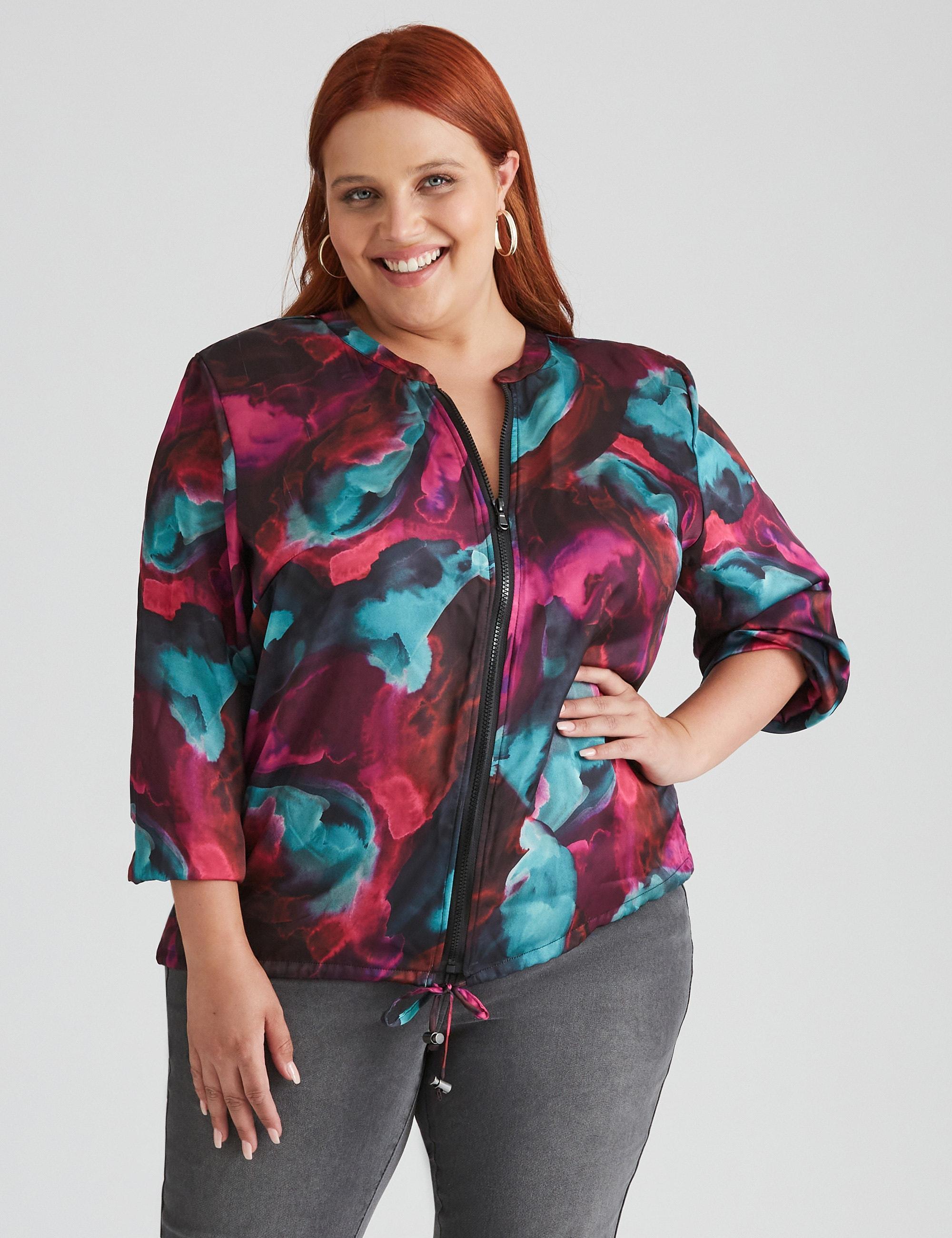 BeMe - Plus Size - Womens Regular Jacket - Pink Winter Coat - Abstract - Bomber - Long Sleeve - Blazer - Printed - Casual Work Wear - Office Clothing