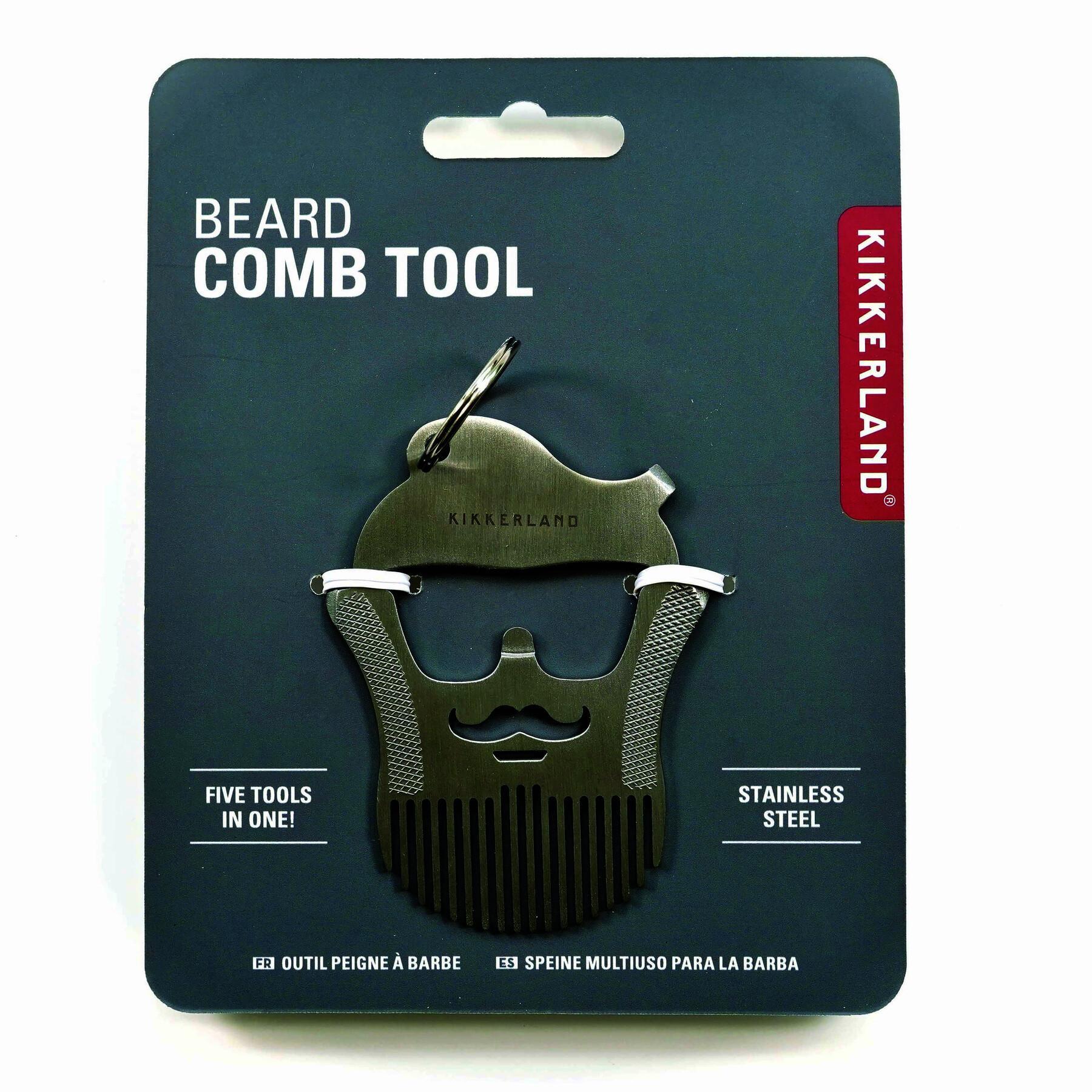 Beard Comb Tool - Kikkerland - Stainless Steel Multi 5 Tools-in-1 Keyring