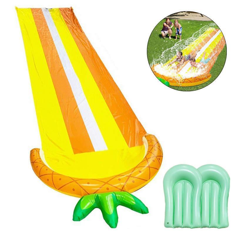 16ft Inflatable Water Splash Lawn Slide with Surfboards for Backyard and Outdoor-Pineapple