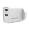 Verbatim 66593 USB Charger Dual Port 2.4A White Twin Port Wall Charger