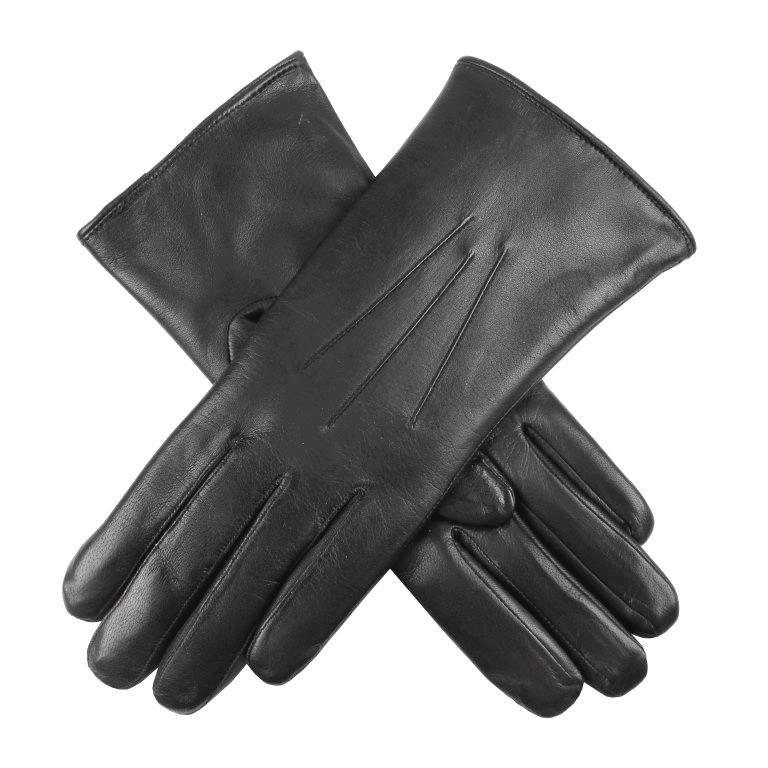 Dents Womens Kangaroo Leather Dress Gloves Cashmere Wool Lined - Black - Medium